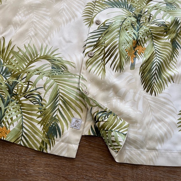 Tommy Bahama 100% Silk Hawaiian Shirt | Palm Print | Cream | Size XL - Picture 4 of 13